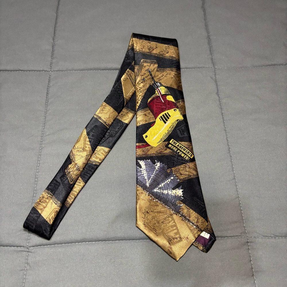 Home Improvement Power Drill Necktie What is the Answer More Power Black Brown